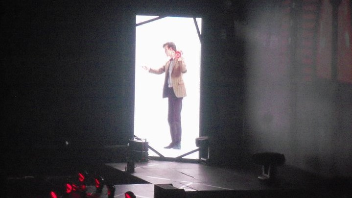 Matt Smith appeared on stage in Vorgenson's trap via life size LCD screens (c) BBC Studios Doctor Who Live