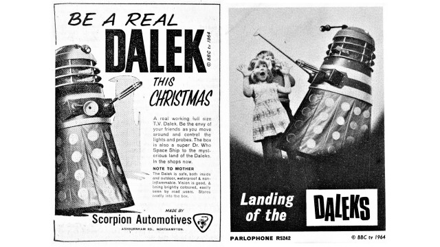 Vintage ads for the Dalek playsuit made in 1964 by Scorpion Doctor Who