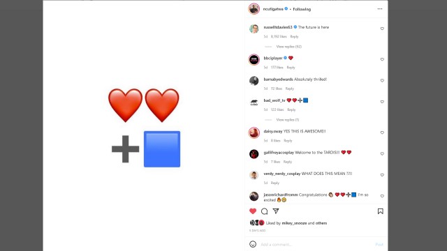 The simple two hearts + blue box Instagram post that revealed Ncuti Gatwa was the latest to join the ranks of Doctor Who actors