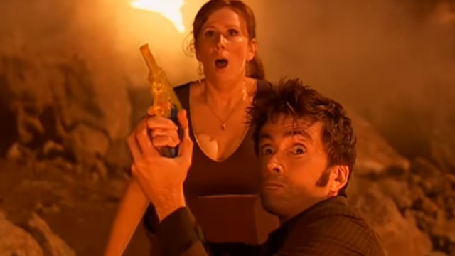 One of the most emotional Doctor Who episodes ever, 'The Fires of Pompeii' sees the Doctor and Donna brave the inside of a volcano with only a water pistol for protection (c) BBC Studios